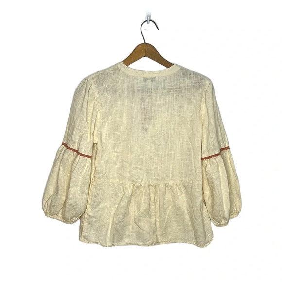 CALLIGRAPHIE Embroidered Floral Boho Tassel Tie Balloon Sleeve Peasant Blouse - Picture 8 of 11